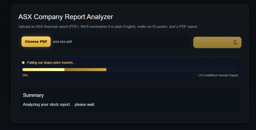 AI Stock Report Analyser LTG Gold Rock